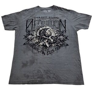 Affliction Live Fast Motors American Customs Metalic Skull T-Shirt‎ Mens XL